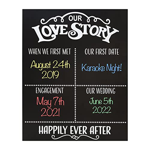 JennyGems Our Love Story Chalkboard, Engagement Party and Wedding Reception Decor and Gift, Made in USA