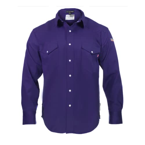 Flame Resistant FR Shirt - 100% C - Light Weight (Medium, Navy Blue)