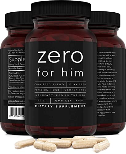 California Basics, Zero for Him Dietary Fiber Supplement for Men Strong Vegan Fiber Capsule - 150 Count, Psyllium Husk, Flax Seeds and Chia Seeds Pure Supplement for Digestive Health