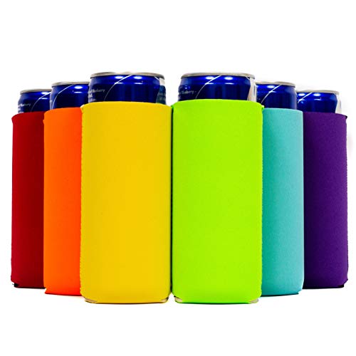 QualityPerfection Slim Can Cooler Sleeves (12 Units) Insulated, Beer/Energy Drink Neoprene 4mm Thickness Thermocoolers for 12 oz Skinny Beverage - Blank, Ready for Printing (Multi Color)