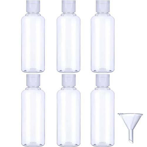 DIY Crafts 100 ml Transparent Plastic Air Flight Travel Bottle Set with Small Funnel (Design No # 1, Pack of 6 Pcs)