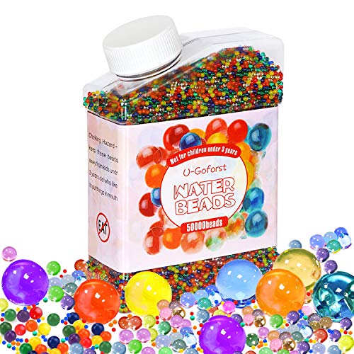 U-Goforst Water Beads Pack (50000 Beads /15Large Jumbo Beads /10 Balloons) Rainbow Mix Kids Water Gel Beads, Jelly Water Growing Balls for Spa Refill, Kids Tactile Sensory Toys, Plants Vase, Party