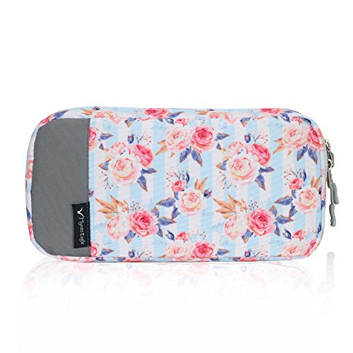 Hynes Eagle Cord Organizer Small Electronics Case Gadget Pouch Phone Accessories Storage Bag Pink Flowers