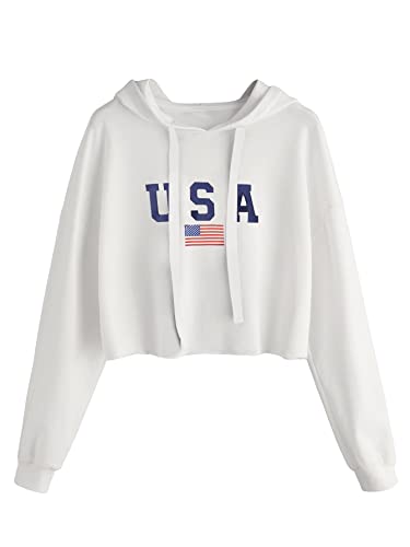 SweatyRocks Women's Letter Print Casual Long Sleeve Crop Top Sweatshirt Hoodies