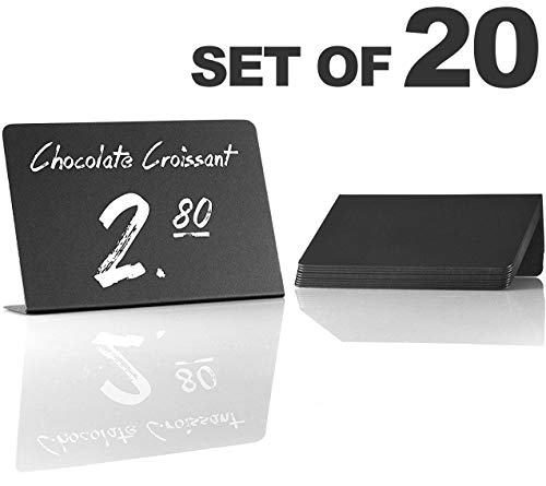 20 Pack Rustic Mini Chalkboard Signs - Easy To Write And Wipe Out - For Liquid Chalk Markers And Chalk - Small Plastic Message Board Signs - Table Numbers - Food Labels For Party - Small Chalkboard