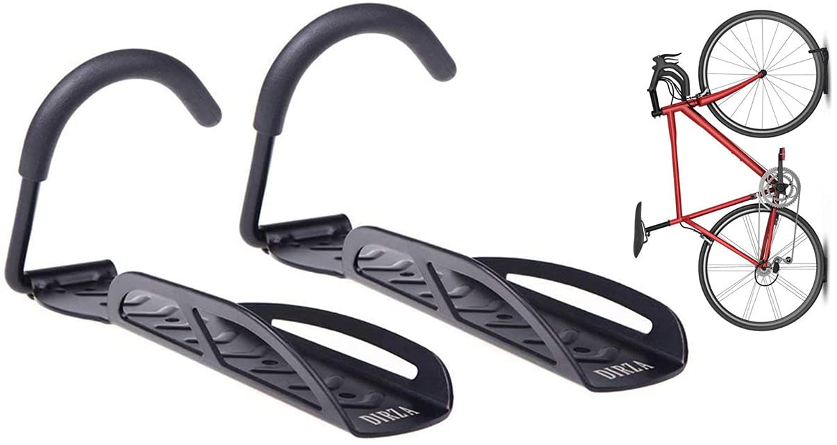 DIRZA Bike Rack Garage Wall Mount Bike Hanger Bike Hooks Bike Storage Bicycle Vertical System for Garage Indoor Shed - Easily Hang/Detach - Holds up to 65 lb with Screws Black Style 2 Bikes