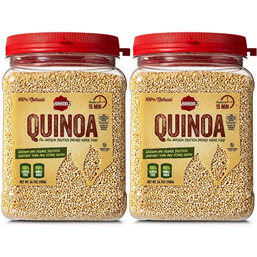 Baron’s Whole Grain Gluten Free Quinoa | 100% All Natural Raw Brown Superfood Seeds Cook in 15 Minutes! | Kosher for Passover (Kitniyot), Non GMO, High Protein, Fiber & Iron | [2] 24.7oz Bulk Jars