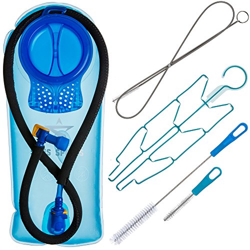 Solis Sports 2L Water Bladder - Insulated Tube Hose Plus Cleaning Kit with Drying Rack - Heavy Duty and BPA Free - Reservoir is Compatible with any Backpack for Outdoor Sports - Portable and Reusable