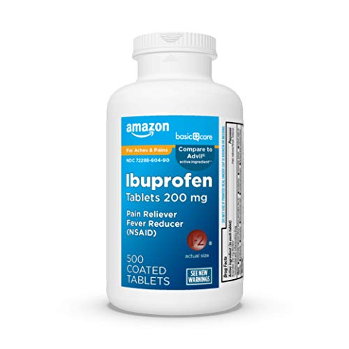 Book Cover Amazon Basic Care Ibuprofen Tablets 200 mg, Pain Reliever/Fever ulcer (NSAID), Red, 500 Count