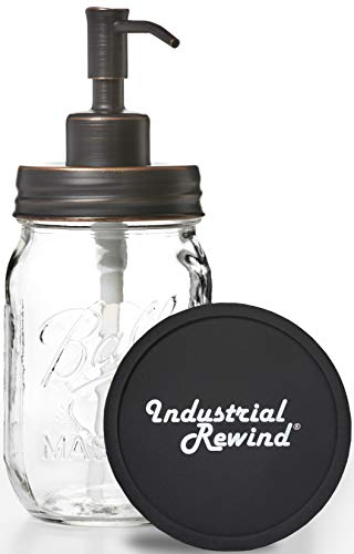 Mason Jar Soap Dispenser Pump with Non-Slip Coaster, 16oz Clear Pint Glass with Oil Rubbed Bronze Dispensing Lid, Rustic Farmhouse Bathroom and Kitchen Decor