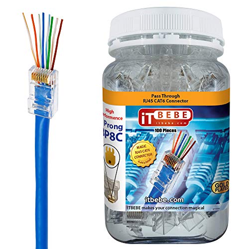 Gold Plated EZ RJ45 Cat6 Connector by itbebe Connector 100 Pieces