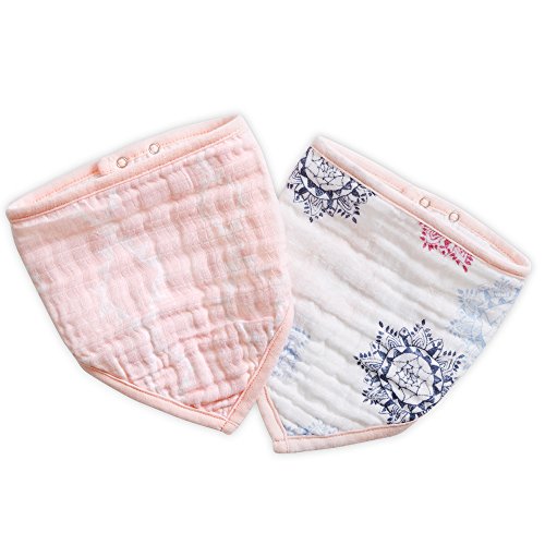 Aden by Aden + Anais Bandana Bib, 100% Cotton Muslin, Soft Absorbent 3 Layers, Adjustable, 8.5" X 16", 2 Pack, Pretty Pink