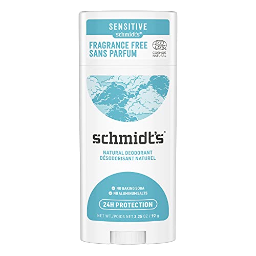 Schmidt's Aluminum Free Natural Deodorant for Women and Men, Fragrance Free for Sensitive Skin with 24 Hour Odor Protection, Certified Cruelty Free, Vegan Deodorant, 3.25 oz