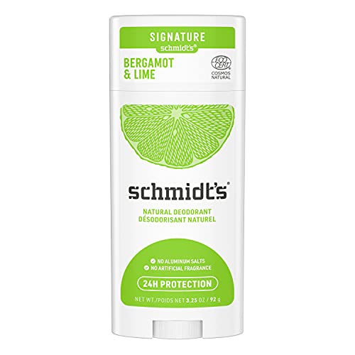 Schmidt's Aluminum Free Natural Deodorant For 24 Hour Odor Protection and Freshness, Bergamot + Lime Vegan, Certified Cruelty Free, 3.25 oz