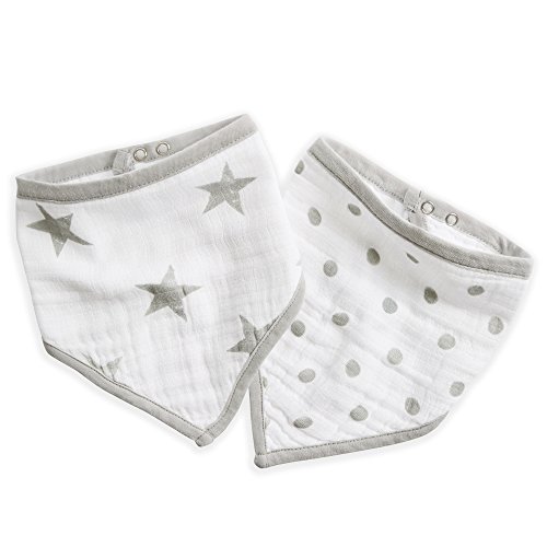 Aden by Aden + Anais Bandana Bib, 100% Cotton Muslin, Soft Absorbent 3 Layers, Adjustable, 8.5" X 16", 2 Pack, Dusty