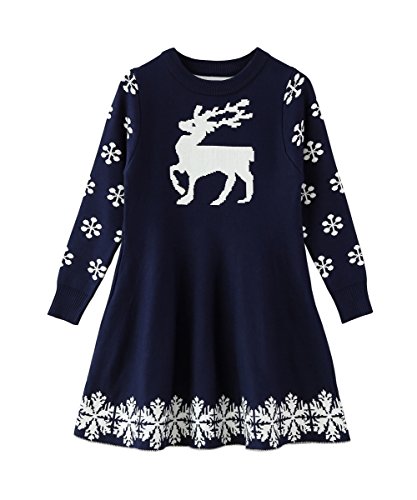 SMILING PINKER Little Girls Christmas Dress Reindeer Snowflake Xmas Gifts Winter Knit Sweater Dresses