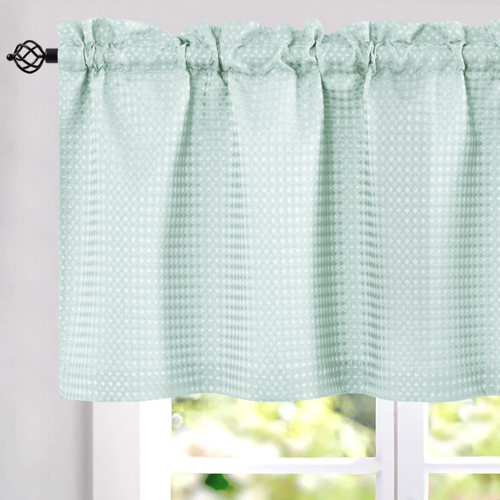 Book Cover Lazzzy Teal Valances for Windows Kitchen Curtains Waffle Weave Textured Valance for Living Room Bedroom Bathroom Half Short Drapes Rod Pocket Home Decoration, 60