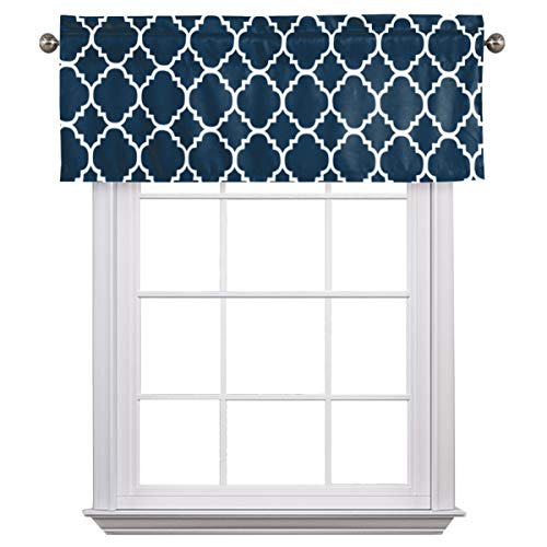 Book Cover FlamingoP Moroccan Navy Valance Curtain Extra Wide and Short Window Treatment for for Kitchen Living Dining Room Bathroom Kids Girl Baby Nursery Bedroom 52
