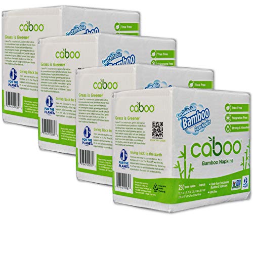 Book Cover Caboo Tree Free Bamboo Paper Napkins, 4 Packs of 250, 1000 Total Napkins, Eco Friendly, Sustainable, and Disposable Kitchen Napkins