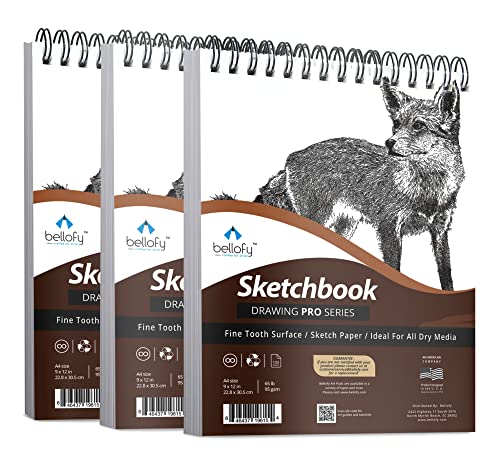 Book Cover Bellofy 3X Sketch Books Each with 100 Sheets | Sketch Book 9x12 in | Sketch Book for Kids, Beginners & Artists | Sketchbook for Drawing with Graphite, Charcoal & More | Drawing Paper for A Gift