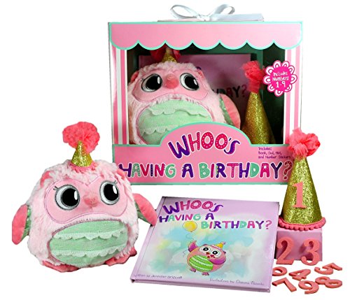 Book Cover Whoooâ€s Having a Birthday Gift Set for Girls- Book, Owl, and Keepsake Hat with Changeable Stickers for Years 1-9. Perfect First Birthday and Toddler Years 1 2 3 4 5