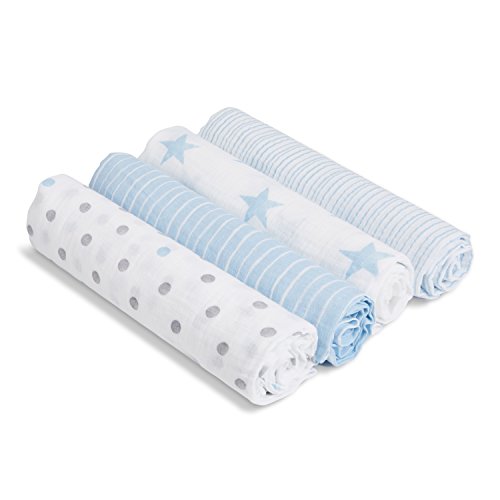 Book Cover aden + anais Essentials Muslin Swaddle Blankets for Baby Girls and Boys, Newborn Receiving Blanket for Swaddling, 100% Cotton Baby Swaddle Wrap, 4 Pack, Dapper