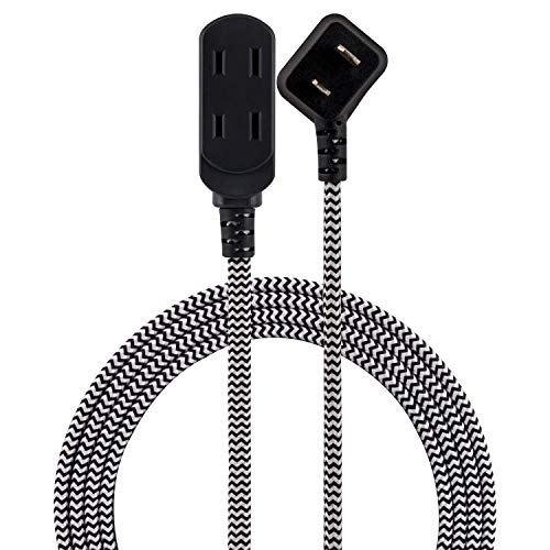 Cordinate Designer Extension, 2 Prong Power Strip, Extra Long 8 Ft Cable with Flat Plug, Braided Chevron Fabric Cord, Slide-to-Lock Safety, Black/White, 39984 3 Polarized Outlets, 8 ft, 8 Ft
