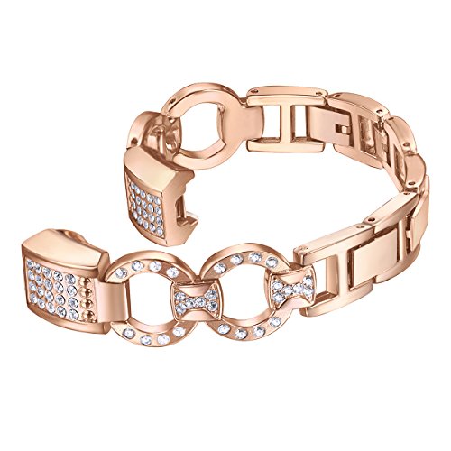 Book Cover bayite Metal Bands Compatible with Fitbit Alta and Alta HR, Set with Rhinestone, Rose Gold