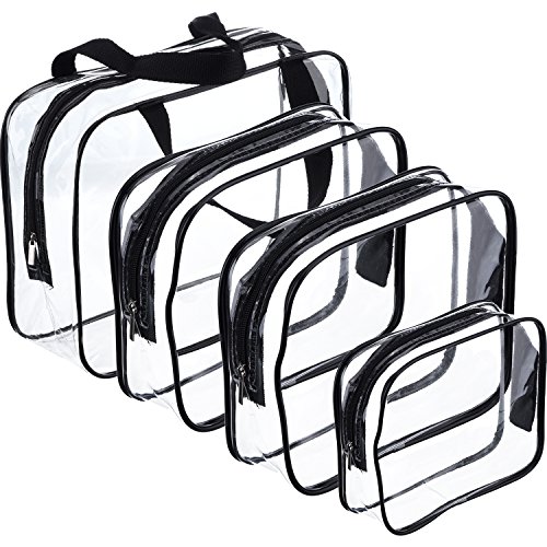 Hotop 4 Pieces Clear Make-up Bags Travel Toiletry Bag Organizers for Traveling Portable Cosmetic Pouch Set with Zipper Handle, Business Trip and School Bathroom, Water-proof