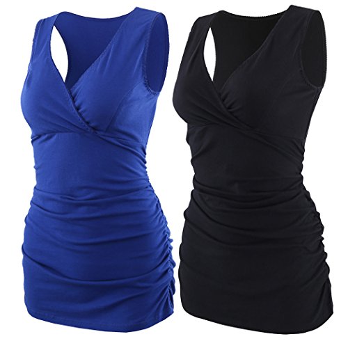 ZUMIY Nursing Maternity Top, Pregnant Breastfeeding Shirt, Women's Cotton V Neck Ruched Waist Double Layered Postpartum Tank