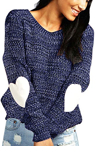 Book Cover shermie Women's Cute Heart Pattern Patchwork Casual Long Sleeve Round Neck Knits Sweater Pullover