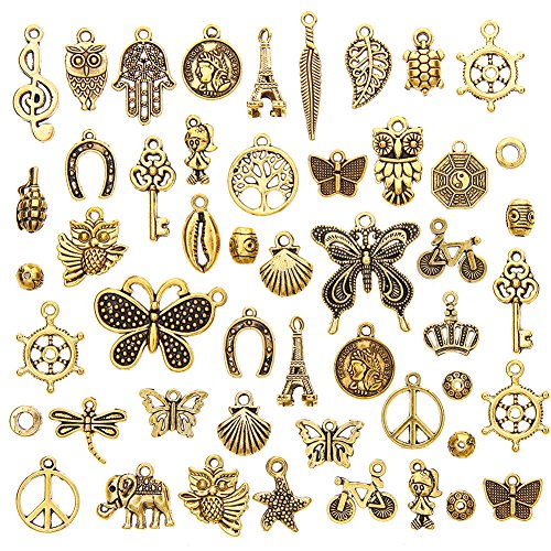 Book Cover Ownsig 50 Pieces Antique Gold Assorted Charms Pendants DIY for Jewelry Making