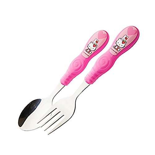 Book Cover Zak! Hello Kitty Baby Easy Grip Fork and Spoon Children's Flatware - Stainless Steel and Plastic
