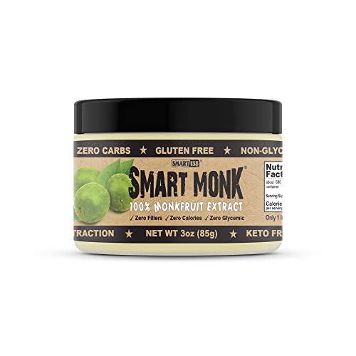 Book Cover Smart Monk - 100% Monkfruit Extract, Non-Glycemic, Zero Calorie, Sugar-Free Monk Fruit Sweetener (3oz / 85g)