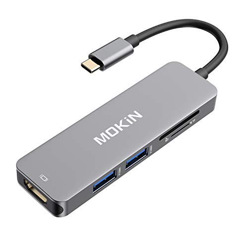 Book Cover USB C HDMI Adapter for MacBook Pro 2016/2017, 5 in 1 USB-C to HDMI Output, Sd+Microsd Card Reader and 2-Ports USB 3.0 (Space Gray)