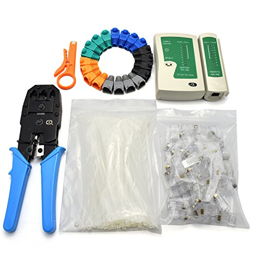 Maxmoral 6 in1 Network Tool Kit - Cable Connectors Crimper, Network Cable Tester Detector,Network Wire Stripper,Cat6 RJ45 Connector Plug,Nylon Cable Ties,RJ45 Connector Boots Cover