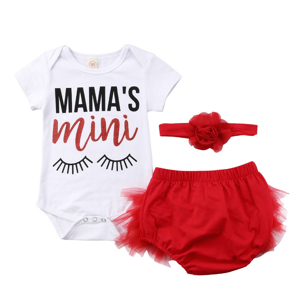 Newborn Baby Girls Floral Heart Peach Print Romper Long Pants with Bowknot Headband Outfit Set 0-3 Months Red B