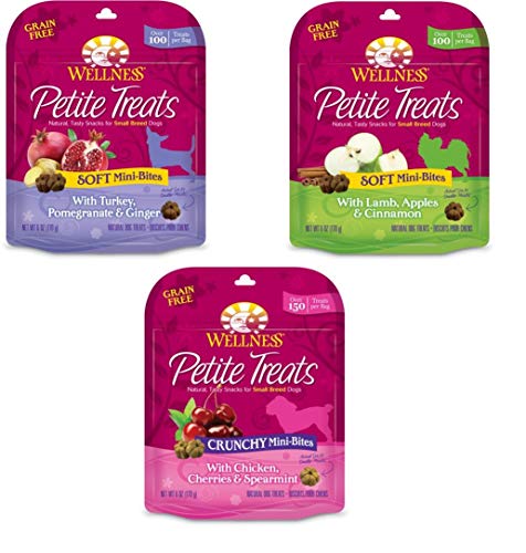 Wellness Petite Treats Natural Grain Free Small Breed Dog Treats Variety Pack - 3 Flavors - 6 Ounces Each (3 Total Pouches)