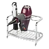 mDesign Steel Bathroom Countertop Hair Tool Storage Organizer Accessory Basket Tray, Vanity Table Holder for Hair Dryer, Straightener, Curling Iron, Styling Products, Hyde Collection - Chrome