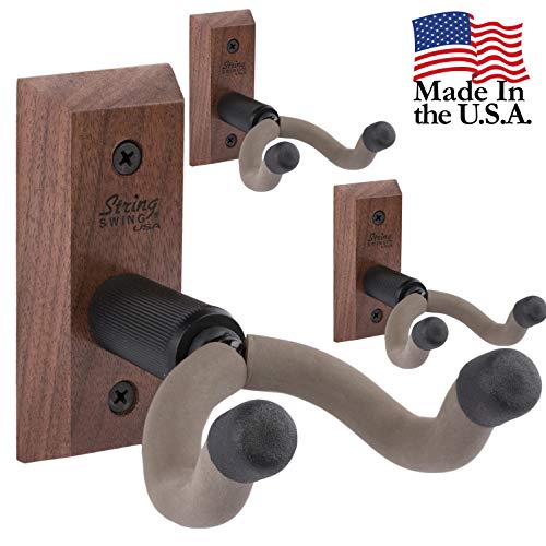 Book Cover String Swing 3 pack CC01K-BW Hardwood Home and Studio Guitar Keeper - Black Walnut Acoustic Electric Guitar Hanger