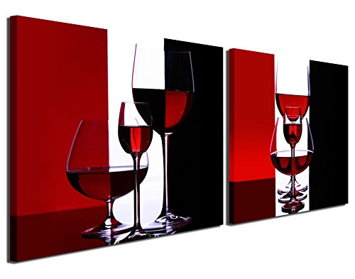 Book Cover Gardenia Art - Wine Canvas Paintings Wall Art Pictures Abstract Wine Glass in Red Black White for Kitchen Bedroom Living Room Decoration, 12x12 inch per Piece, 2 Pieces per Set
