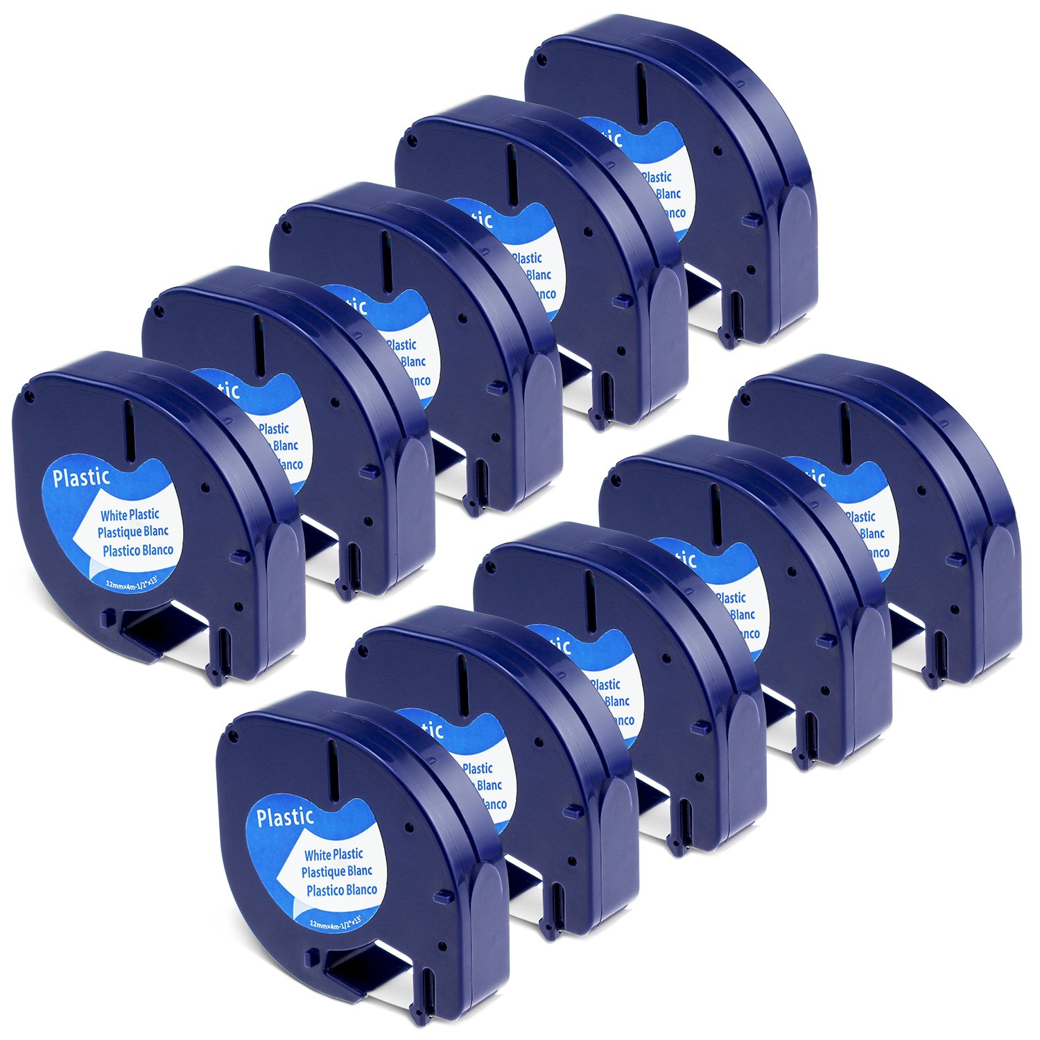 10-Pack Compatible Label Tape Replacement for Dymo LetraTag Refills 91331 S0721660 Plastic Label Maker Tape Used for Dymo LetraTag LT100H Plus QX50, 1/2 Inch x 23 Feet, Black on White