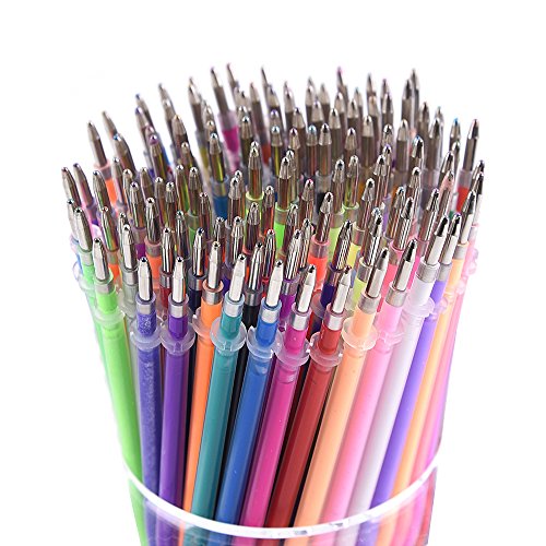Book Cover 130 Colors Gel Pen Refills - Glitter Metallic Pastel Fluorescence Neon, Pen Ink Refills for Adult Coloring Books, Scrapbooking, Drawing
