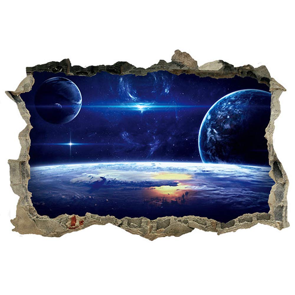Book Cover DNVEN Planets Wall Decals Space Clouds Sun Porthole Stickers Milky Way Cosmic Galaxy 3D Windows View Decors Removable Arts Galaxy Space Planets Boys Room Decor 23 inches x 15 inches