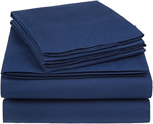 Book Cover AmazonBasics Essential Cotton Blend Bed Sheet Set, Queen, Navy