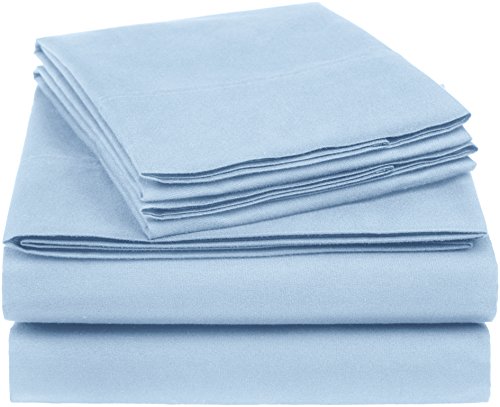Amazon Basics Essential Cotton Blend Bed Sheet Set, Queen, Smoke Blue