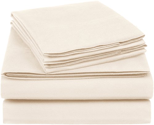 Book Cover Amazon Basics Essential Cotton Blend Bed Sheet Set, King, Beige