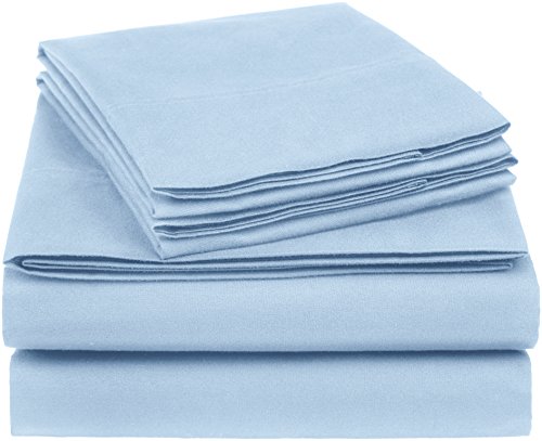 Book Cover Amazon Basics Essential Cotton Blend Bed Sheet Set, Full, Smoke Blue