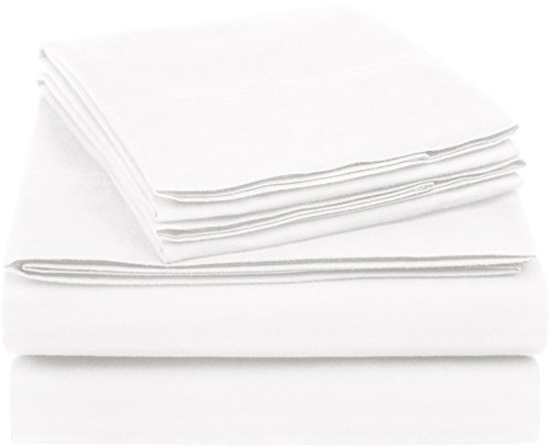 Book Cover Amazon Basics Essential Cotton Blend Bed Sheet Set, Full, White