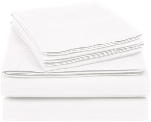 Book Cover Amazon Basics Essential Cotton Blend Bed Sheet Set, King, White